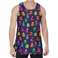 Cute Monster Pattern Print Men's Velvet Tank Top