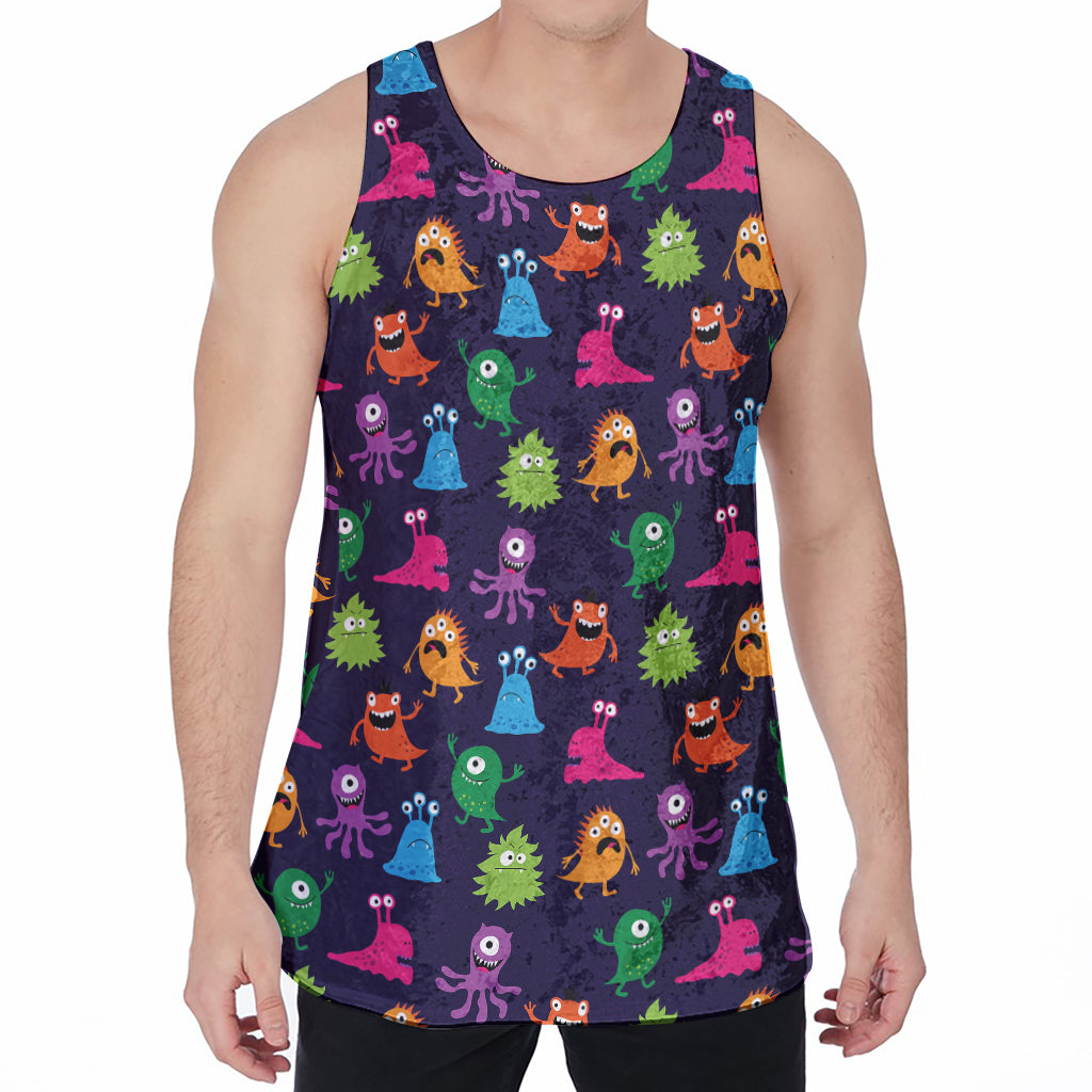 Cute Monster Pattern Print Men's Velvet Tank Top