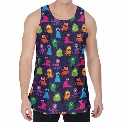 Cute Monster Pattern Print Men's Velvet Tank Top