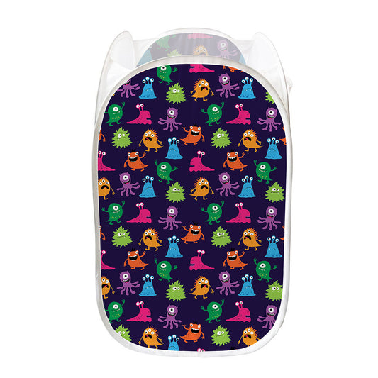 Cute Monster Pattern Print Mesh Laundry Hamper
