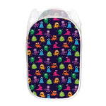 Cute Monster Pattern Print Mesh Laundry Hamper