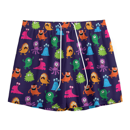 Cute Monster Pattern Print Mesh Shorts