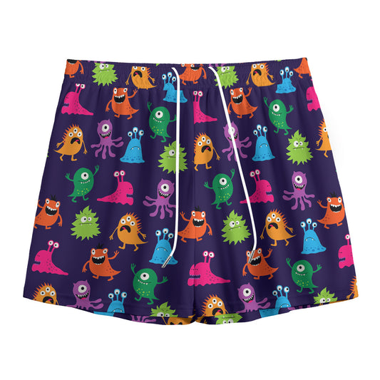Cute Monster Pattern Print Mesh Shorts