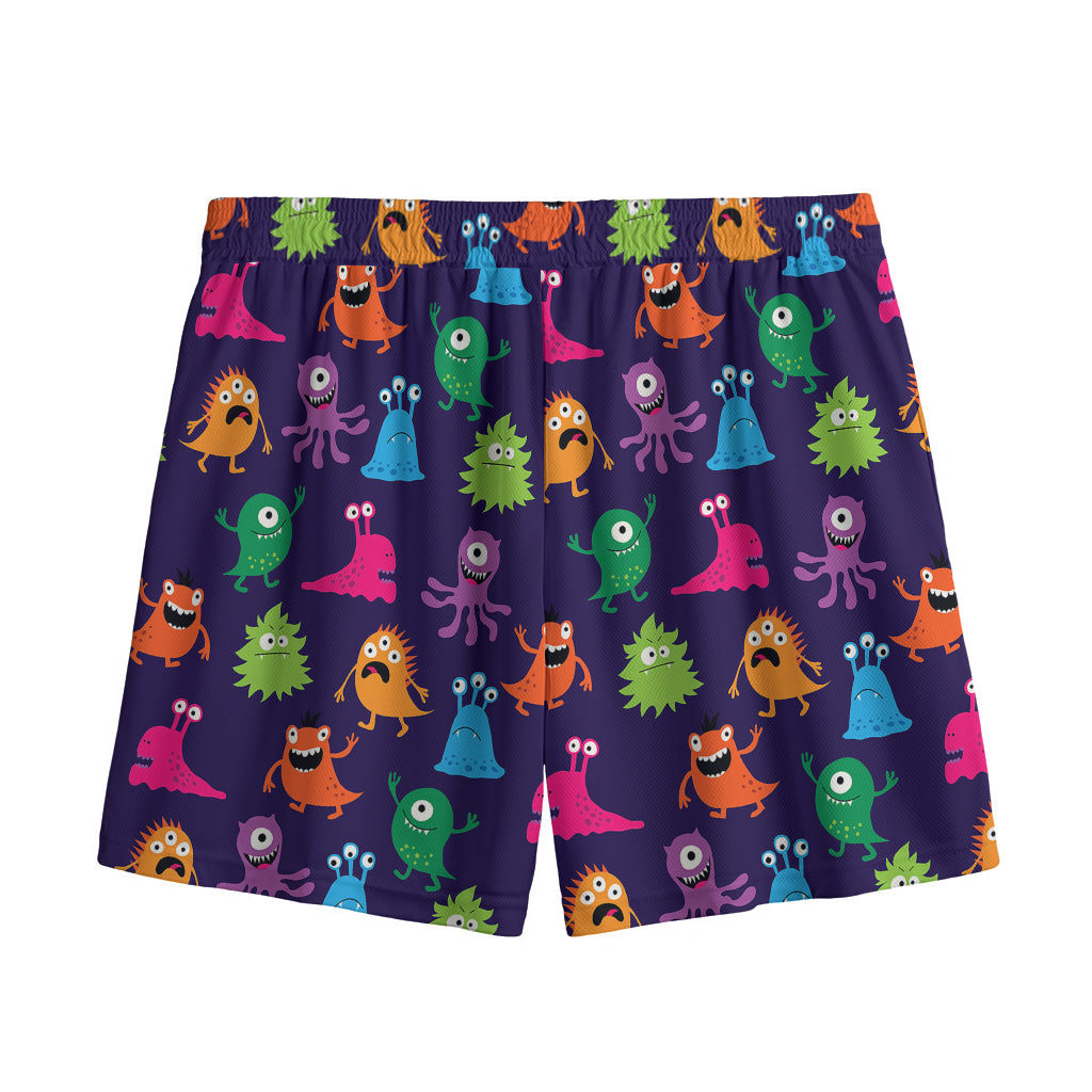 Cute Monster Pattern Print Mesh Shorts