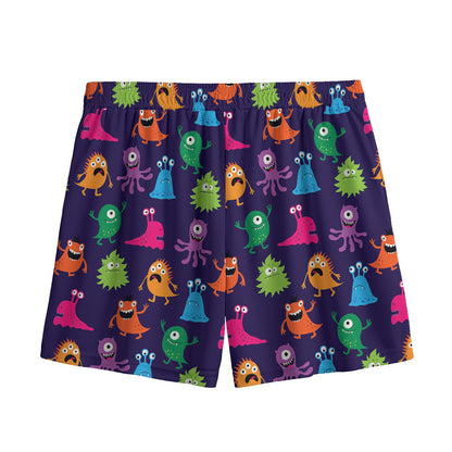 Cute Monster Pattern Print Mesh Shorts