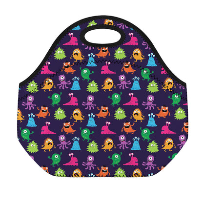 Cute Monster Pattern Print Neoprene Lunch Bag