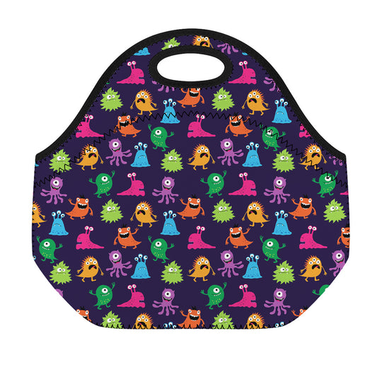 Cute Monster Pattern Print Neoprene Lunch Bag
