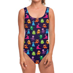 Cute Monster Pattern Print One Piece Swimsuit
