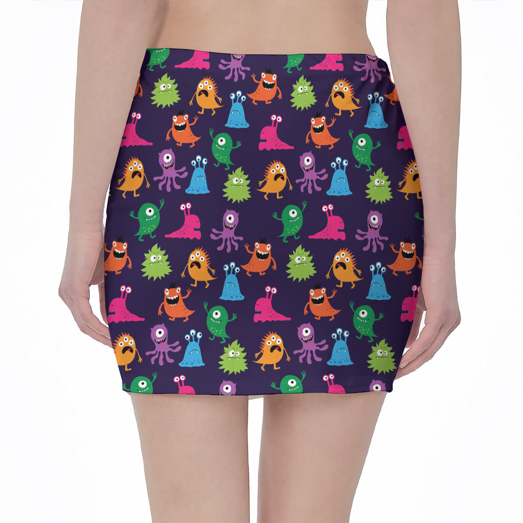 Cute Monster Pattern Print Pencil Mini Skirt