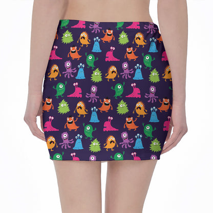 Cute Monster Pattern Print Pencil Mini Skirt