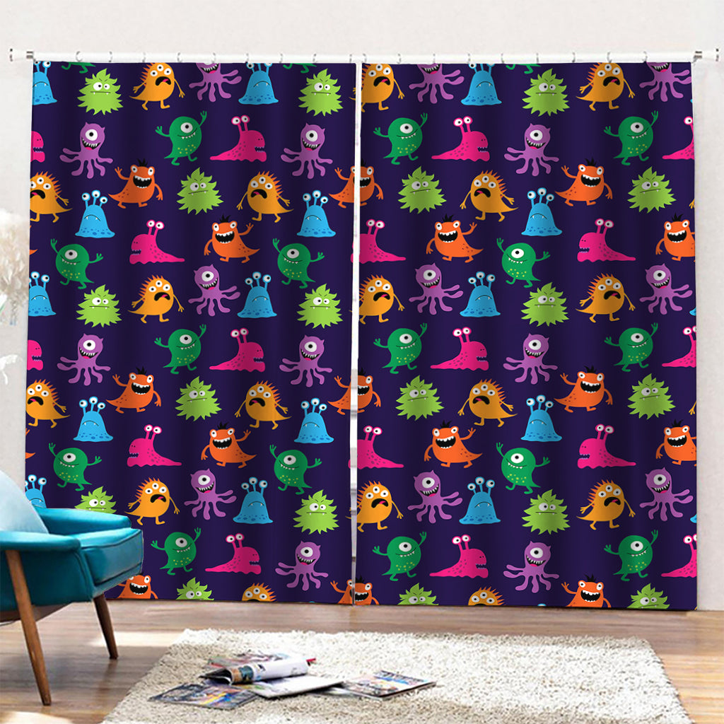 Cute Monster Pattern Print Pencil Pleat Curtains