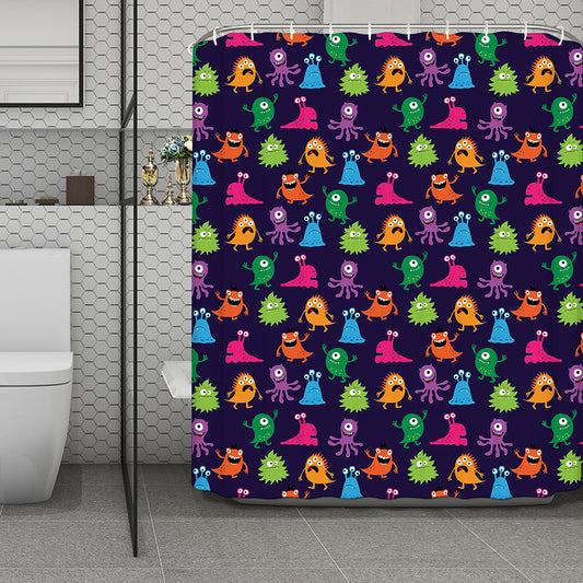 Cute Monster Pattern Print Polyester Shower Curtain