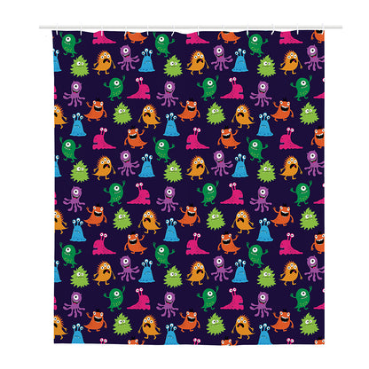 Cute Monster Pattern Print Polyester Shower Curtain