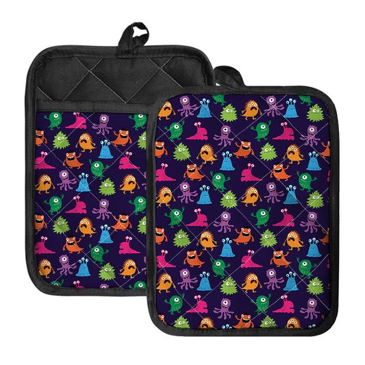 Cute Monster Pattern Print Pot Holders With Pocket
