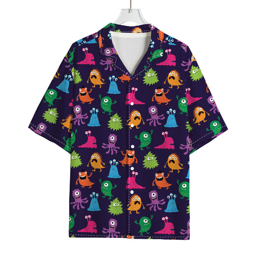 Cute Monster Pattern Print Rayon Hawaiian Shirt