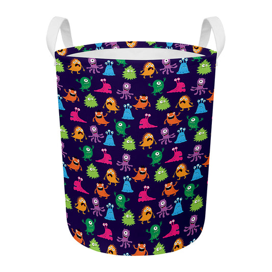 Cute Monster Pattern Print Round Laundry Basket