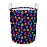 Cute Monster Pattern Print Round Laundry Basket
