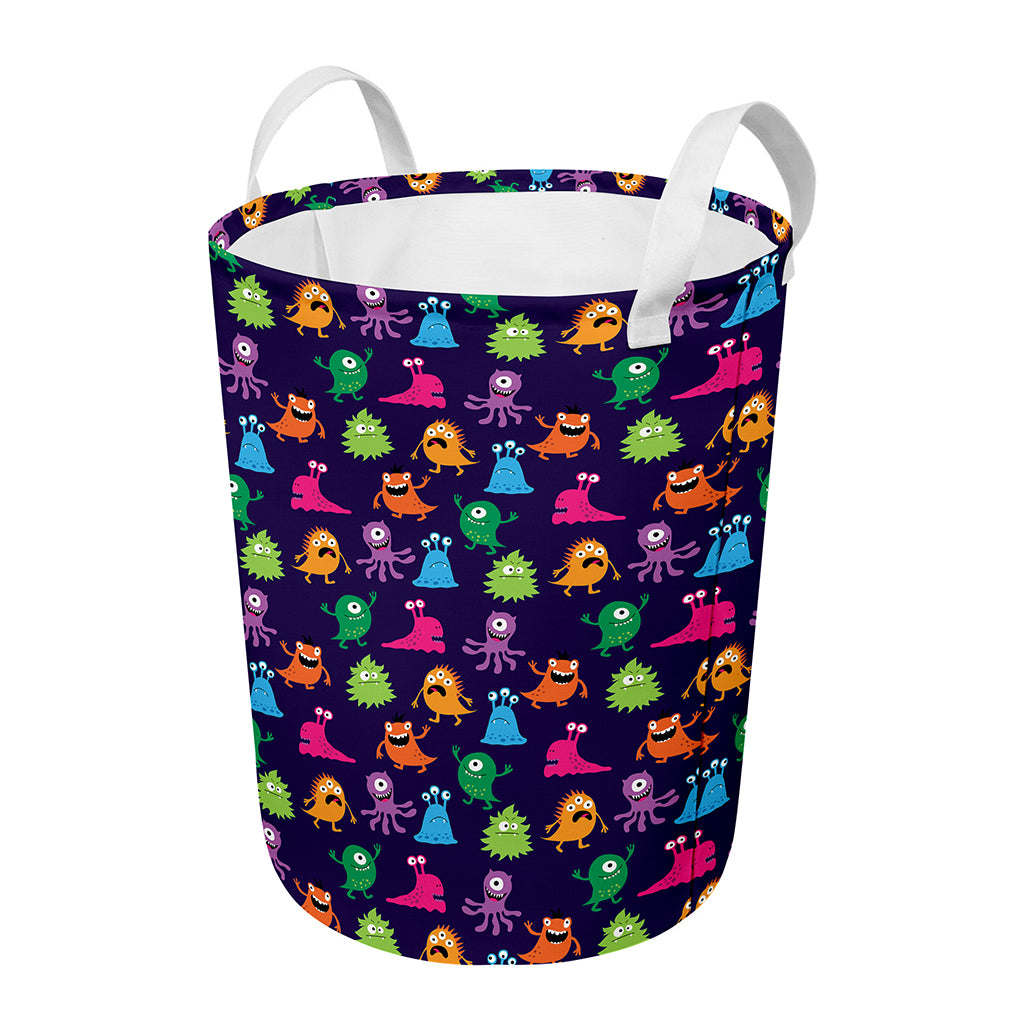 Cute Monster Pattern Print Round Laundry Basket