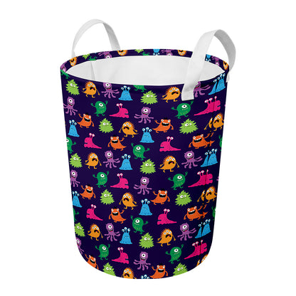 Cute Monster Pattern Print Round Laundry Basket