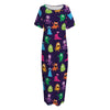 Cute Monster Pattern Print Short Sleeve Long Nightdress