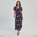 Cute Monster Pattern Print Short Sleeve Maxi Dress