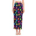 Cute Monster Pattern Print Side Slit Maxi Skirt