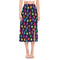 Cute Monster Pattern Print Side Slit Midi Skirt