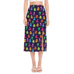 Cute Monster Pattern Print Side Slit Midi Skirt