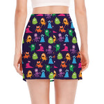 Cute Monster Pattern Print Side Slit Mini Skirt