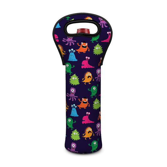Cute Monster Pattern Print Single Neoprene Wine Tote