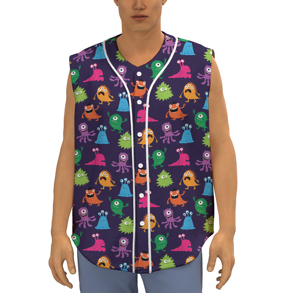 Cute Monster Pattern Print Sleeveless Baseball Jersey