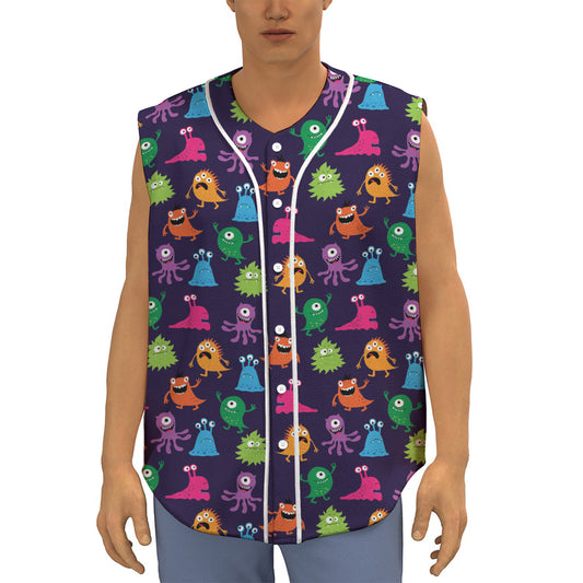 Cute Monster Pattern Print Sleeveless Baseball Jersey