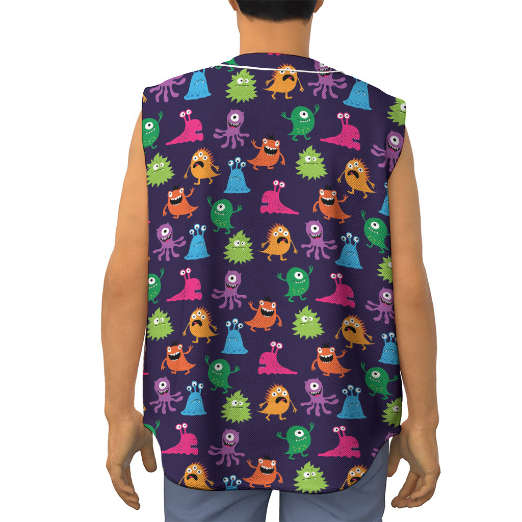 Cute Monster Pattern Print Sleeveless Baseball Jersey