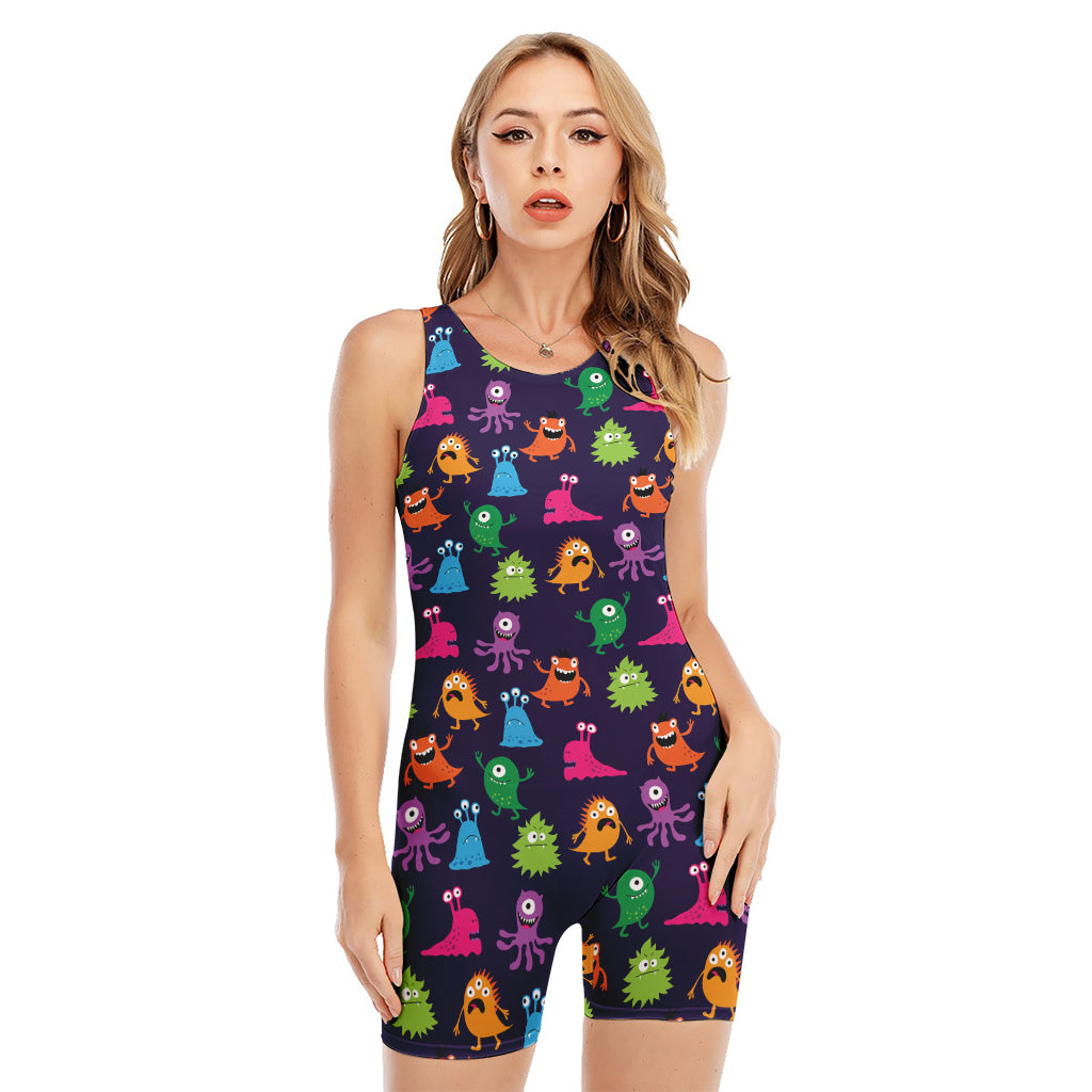 Cute Monster Pattern Print Sleeveless One Piece Swimsuit