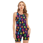 Cute Monster Pattern Print Sleeveless One Piece Swimsuit
