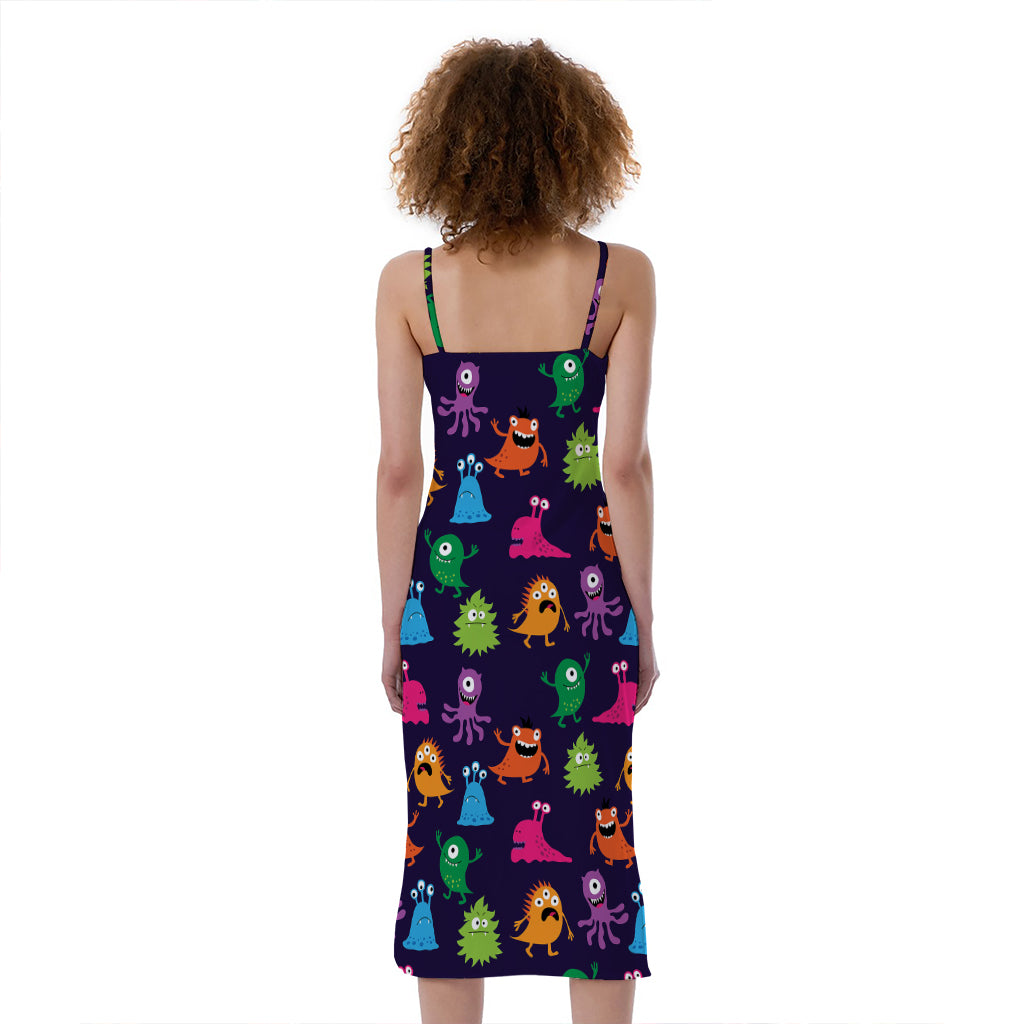 Cute Monster Pattern Print Slim Fit Midi Cami Dress