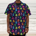 Cute Monster Pattern Print Textured Short Sleeve Shirt