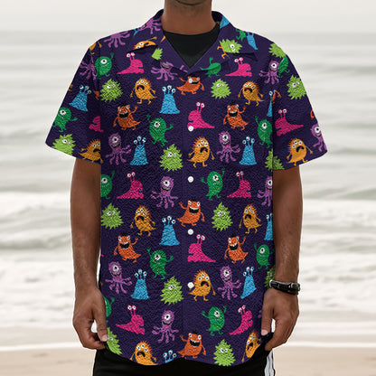 Cute Monster Pattern Print Textured Short Sleeve Shirt