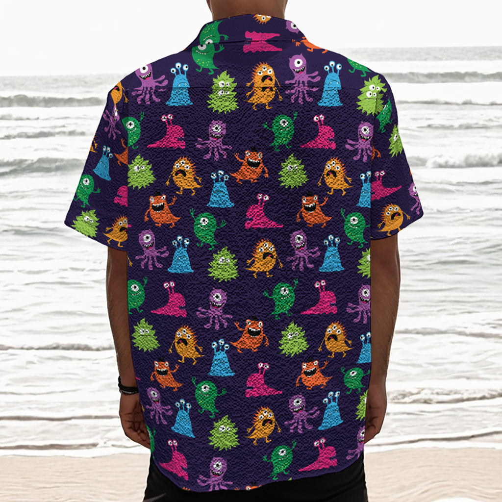 Cute Monster Pattern Print Textured Short Sleeve Shirt