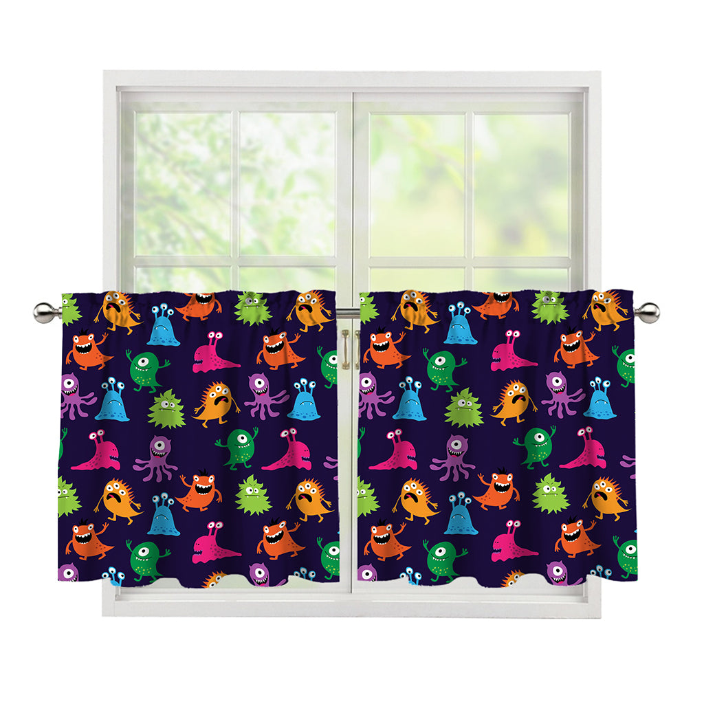 Cute Monster Pattern Print Tier Curtains