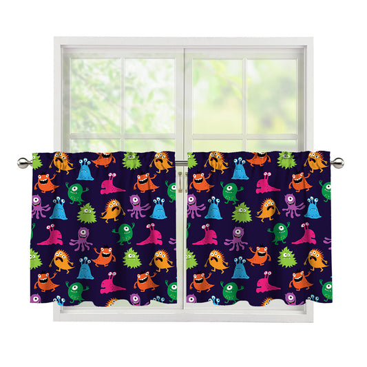Cute Monster Pattern Print Tier Curtains