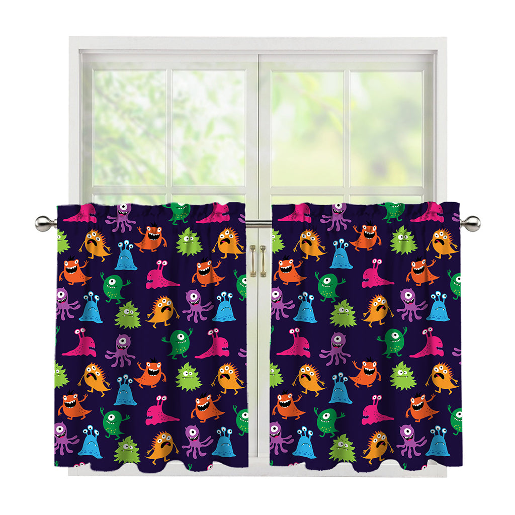 Cute Monster Pattern Print Tier Curtains