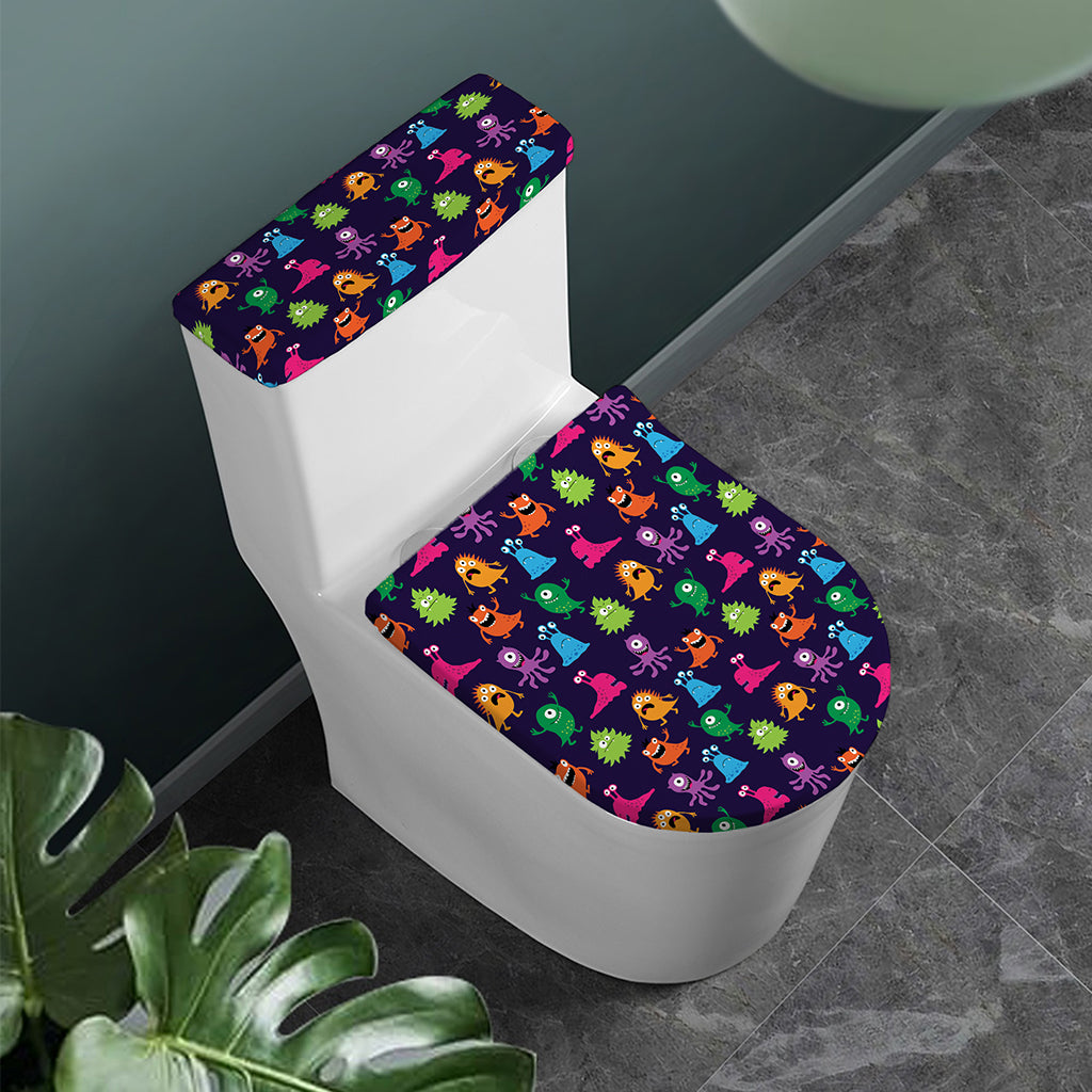Cute Monster Pattern Print Toilet Lid And Tank Cover Set