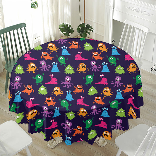Cute Monster Pattern Print Waterproof Round Tablecloth