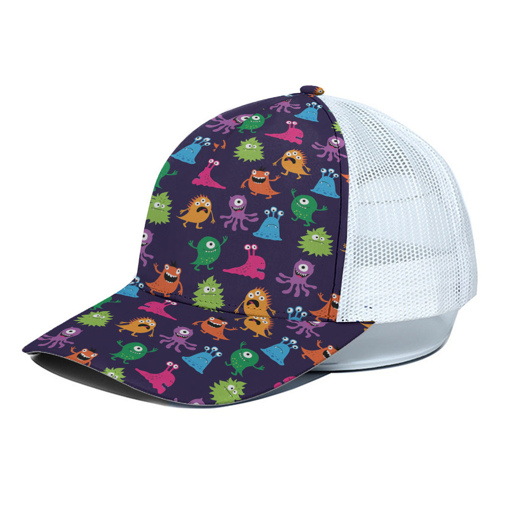Cute Monster Pattern Print White Mesh Trucker Cap