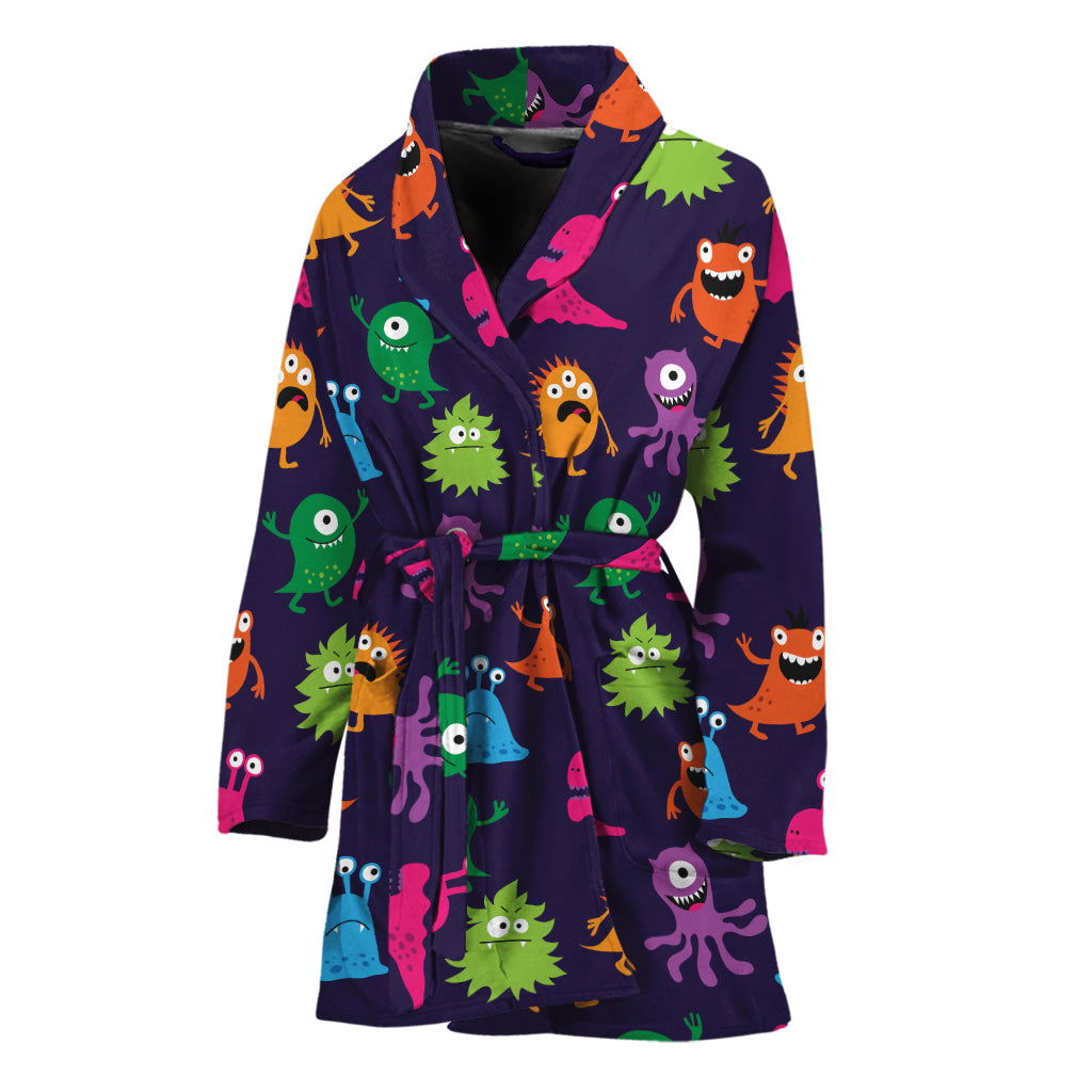 Cute Monster Pattern Print Women's Bathrobe
