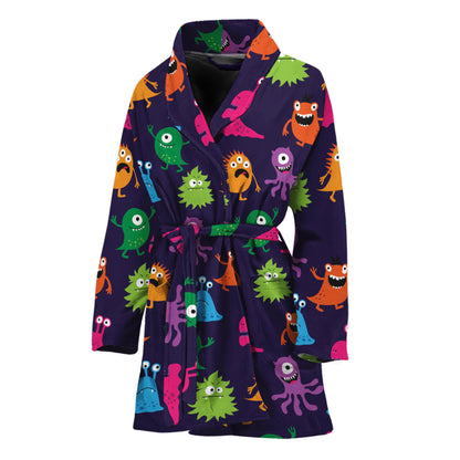 Cute Monster Pattern Print Women's Bathrobe
