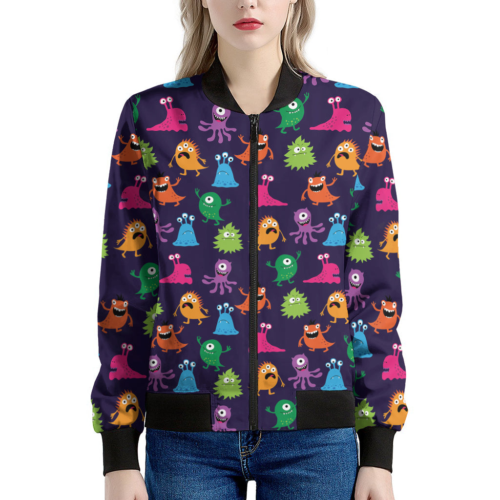 Cute Monster Pattern Print Women's Bomber Jacket