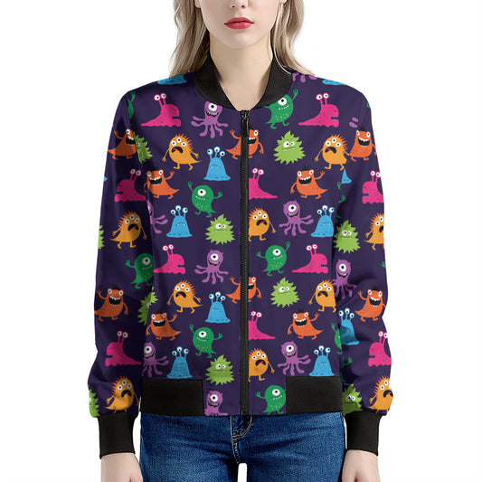 Cute Monster Pattern Print Women's Bomber Jacket