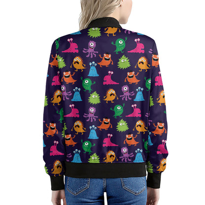 Cute Monster Pattern Print Women's Bomber Jacket